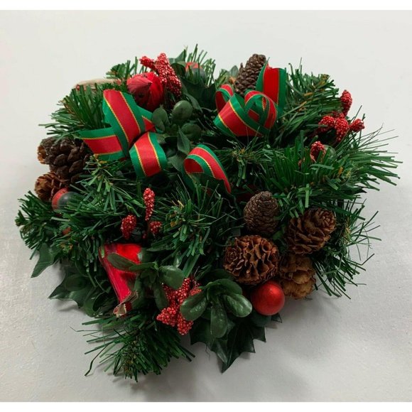 Christmas Candle Holder Ring Centerpiece Cardinal Bird Rustic Pine Cones 1960s - Picture 6 of 7